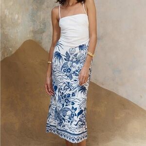 Seven Wonders White & Blue Floral Midi Dress with Spaghetti Straps size medium